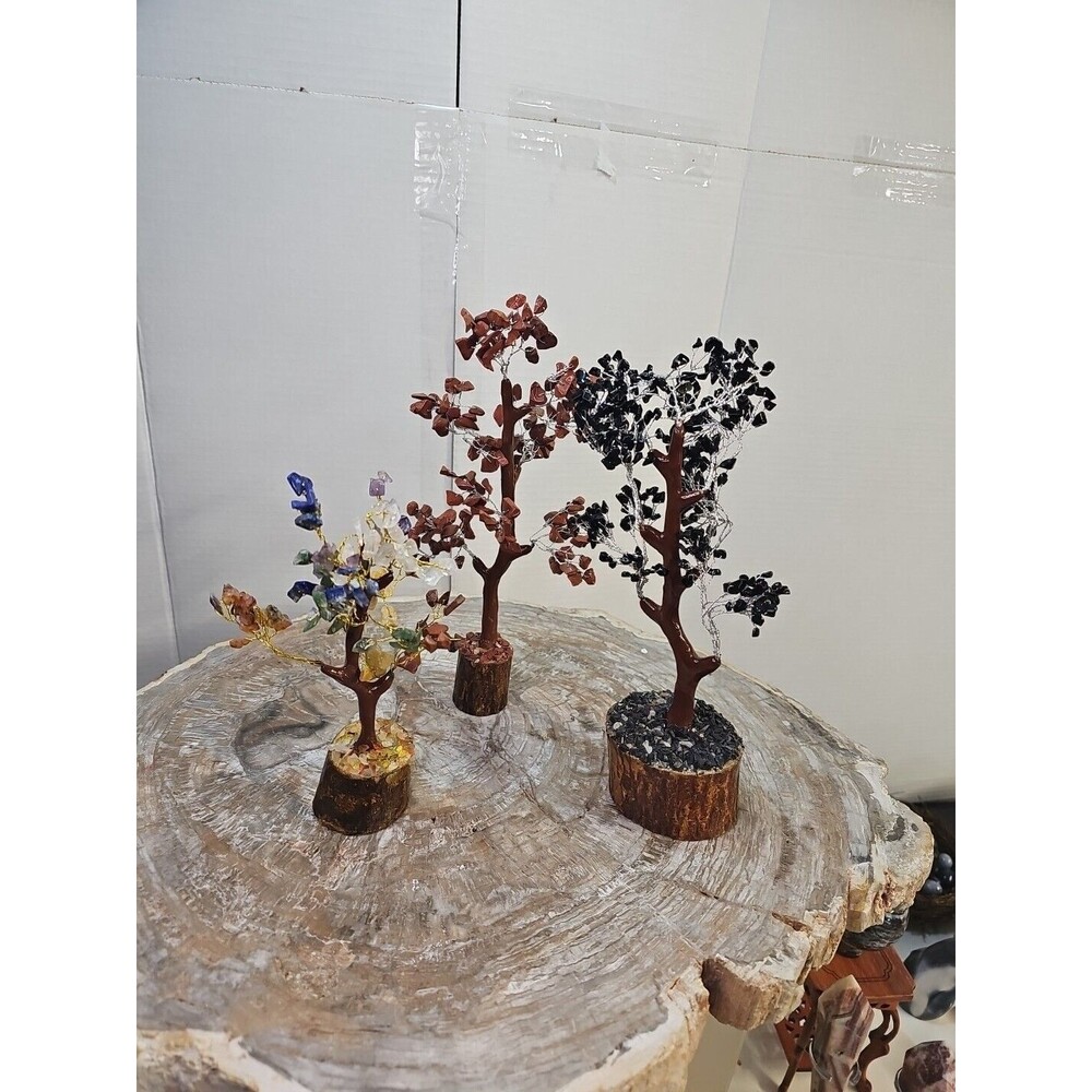 3 Pcs 300 Carnelian+Amet hyst+Crystal Gemstones Golden Branches Bonsai Tree - Picture 8 of 12